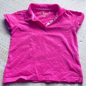 Like New Lilly Pulitzer Jubilee Fuschia Polo with Gold Palm Tree